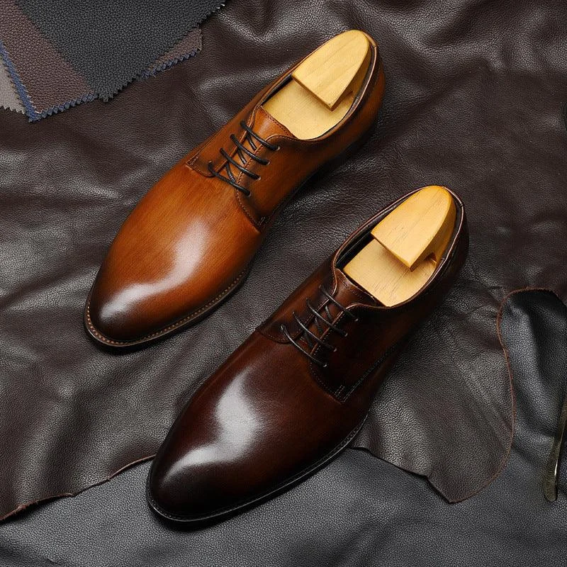 trendy dress shoes with lace-up design-New Business Casual Leather Shoes Men's British Pointed Toe Lace-up Cowhide Suit