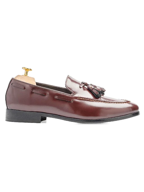 luxury leather dress shoes-Tassel Loafer - Brown Patent Leather