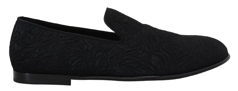 leather dress shoes-Dolce & Gabbana Elegant Jacquard  Loafers Slide On Men's Flats