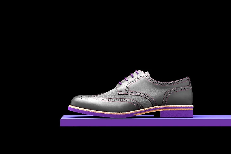 men’s leather shoes for weddings-Mens Grey & Purple Leather Wingtip Dress Shoes