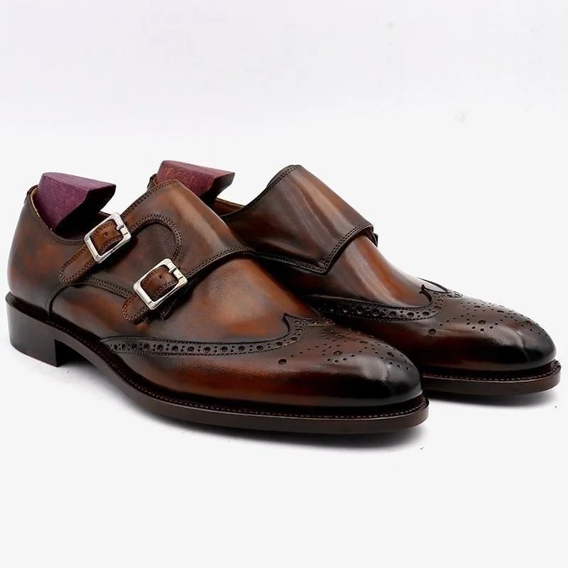 men’s brown dress shoes-Men's Round Toe Full Grain Genuine Calf Leather Formal Brogue Shoes