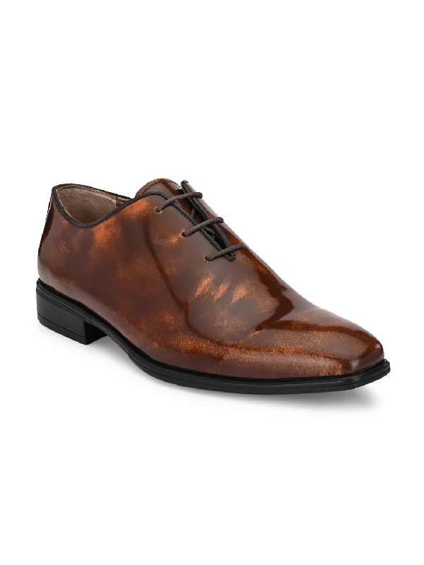 men’s dress shoes with ankle support-HITZ3311 Men's Tan Leather Formal  Lace-Up Shoes