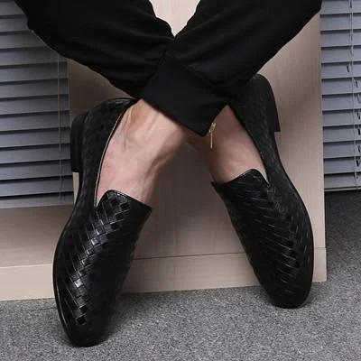 luxury men’s leather shoes-Korean version of the small shoes casual woven peas shoes spring England pointed tide shoes a pedal hair stylist men's shoes large size