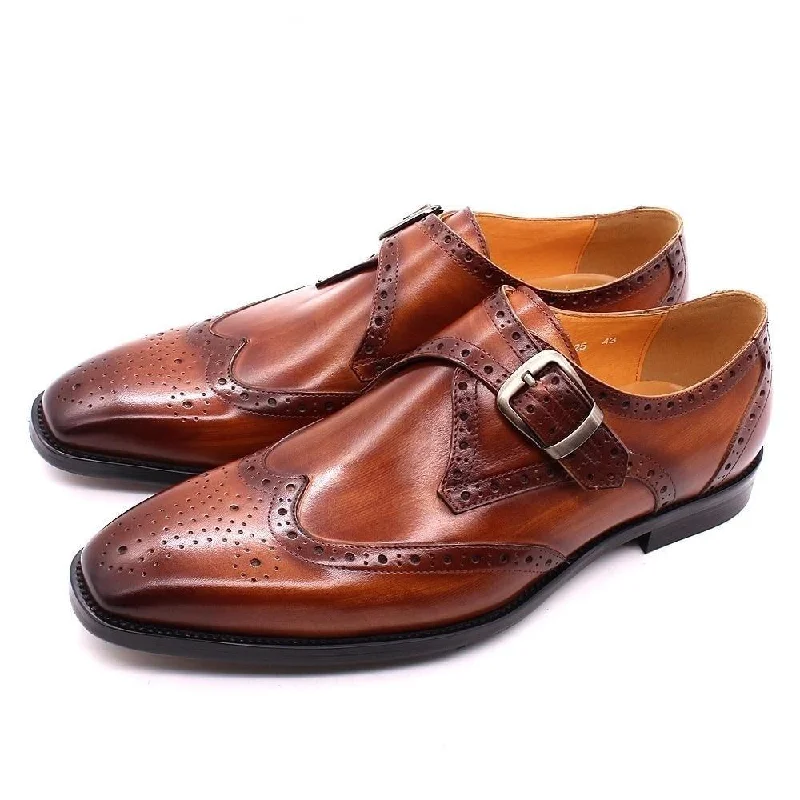 men’s dress shoes with side zip-Size 6-13 Luxury Men's Genuine Leather Italian Wingtip Oxford Dress Shoes