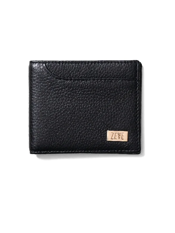 men’s formal shoes with rubber sole-Zeve Slim Bifold Wallet -  Black Pebble Grain Leather