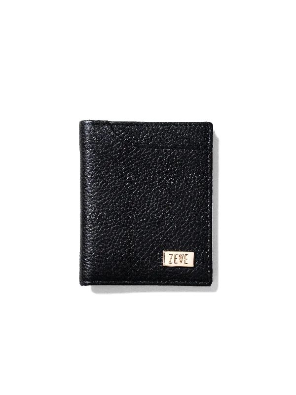 men’s formal shoes with patent leather finish-Zeve Slim Folding Wallet - Black Pebble Grain Leather