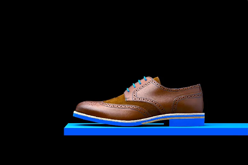 brown leather dress shoes-Mens Brown & Blue Leather Wingtip Dress Shoes