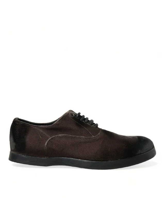 classic leather shoes for men-Dolce & Gabbana Elegant  Velvet Oxford Lace-up Men's Shoes