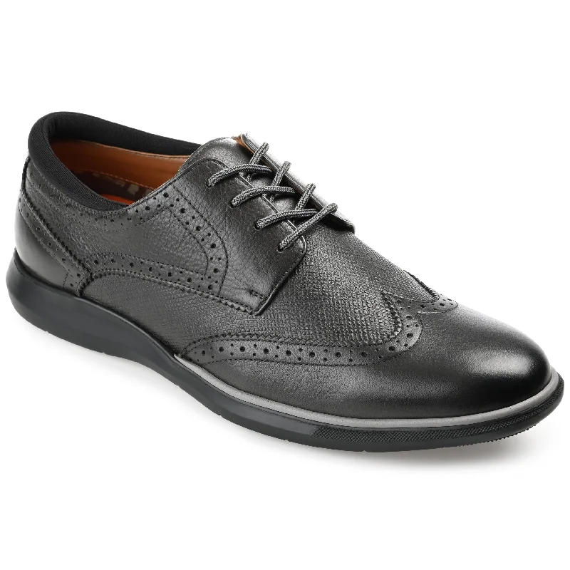 dress shoes for men with wide toe box-Thomas & Vine Savage Embossed Wingtip Derby