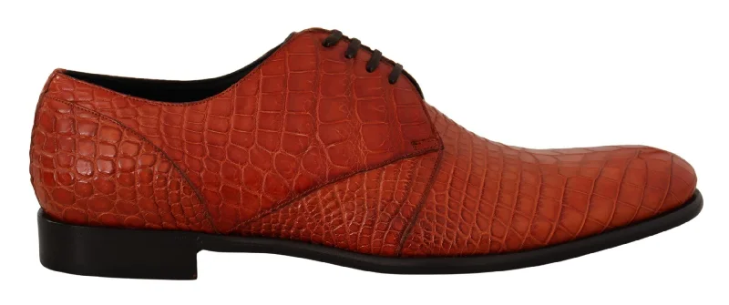 affordable dress shoes for men-Dolce & Gabbana Exotic  Croc Leather Laceup Dress Men's Shoes