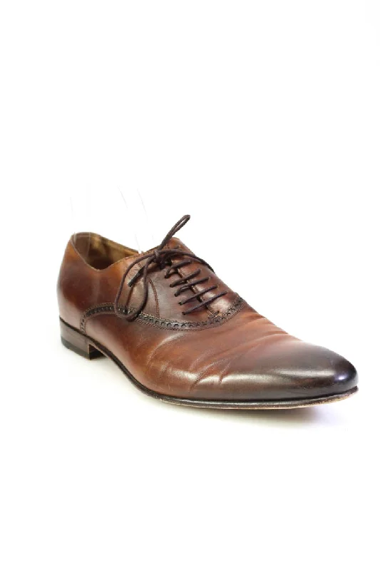 comfortable dress shoes for men-Gucci Mens Lace Up Round Toe Wingtip Oxfords Brown Leather