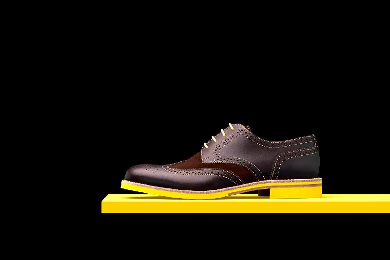 men’s dress shoes with traditional design-Mens Brown & Yellow Leather Wingtip Dress Shoes qqq