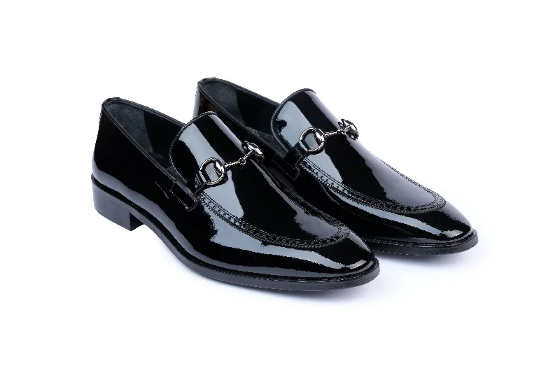 stylish formal oxford shoes for men-Pantheon Patent Leather Buckled Slip On