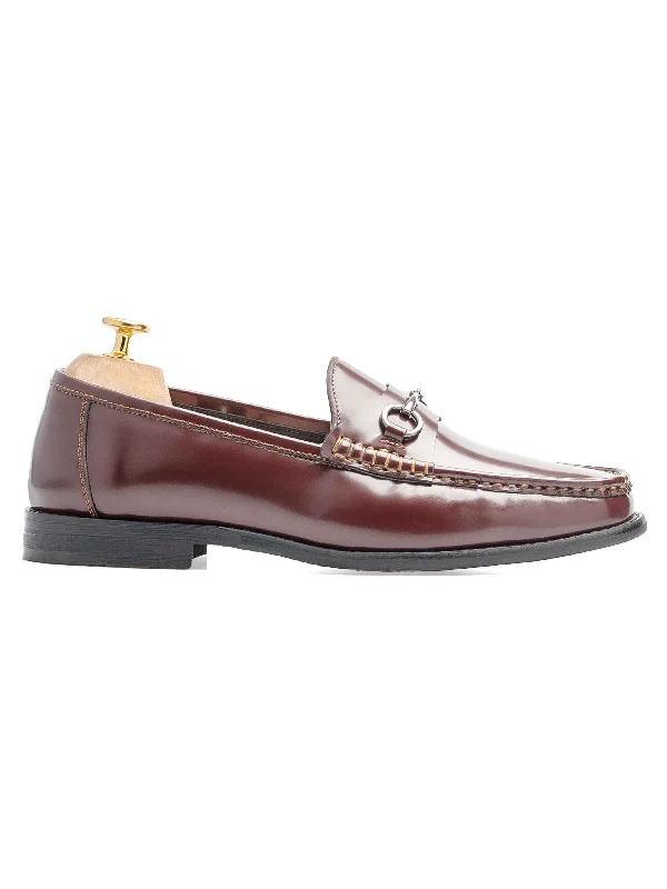 high-end oxford shoes for men-Horsebit Moccasin Loafer - Brown Patent Leather