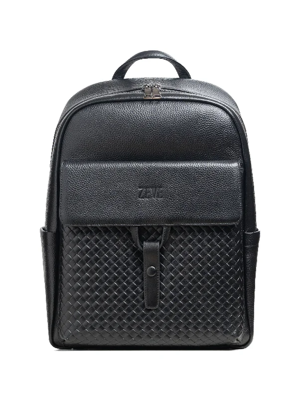 leather formal shoes for men-Genova Backpack - Black Weave Leather