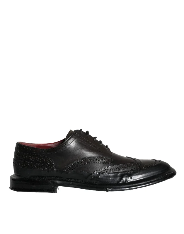 formal black shoes for men-Dolce & Gabbana  Leather Oxford Wingtip Formal Men Men's Shoes