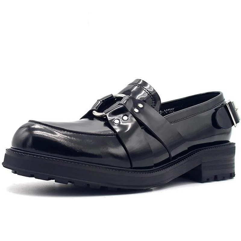 best wedding shoes for men-Men's Slip On Genuine Leather Metal Buckle Thick Platform Shoes