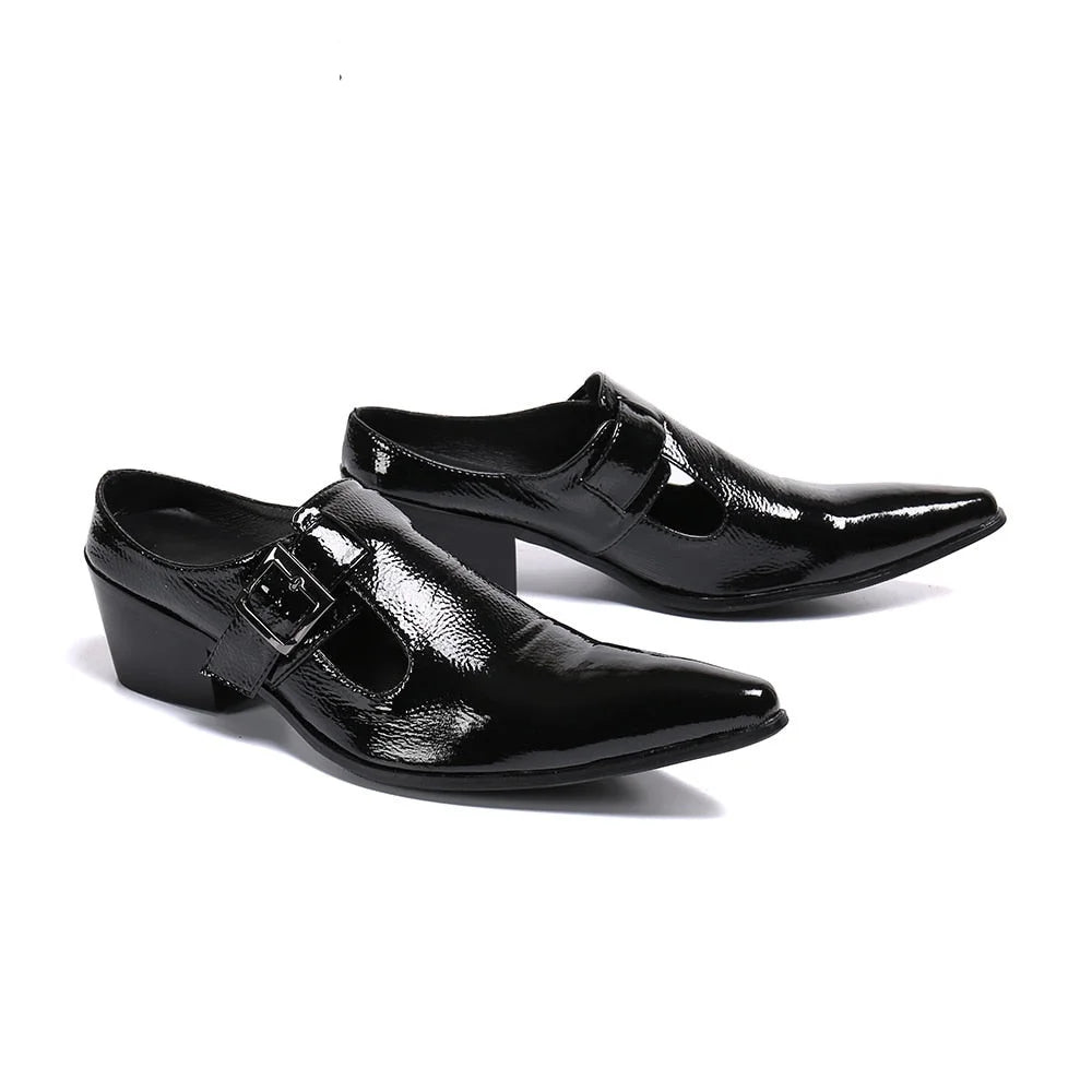 formal shoes for men with arch support-Men's Black Genuine Leather Slip-on Pointed Toe Business Dress Shoes