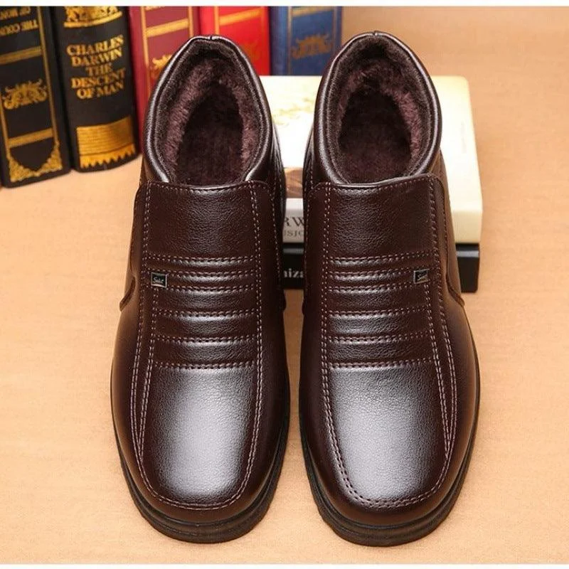 formal shoes for men with polished leather-Plush Cotton Leather Shoes Men's Protection Snow Boots Casual Men's Shoes