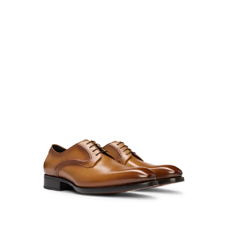 men’s black shoes for formal wear-Burnished-leather Derby shoes with piped details