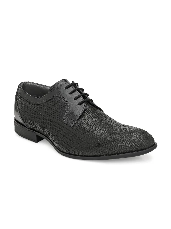 men’s formal shoes with patent leather finish-Hitz Men's Black Leathet Party Wear Lace up Shoes