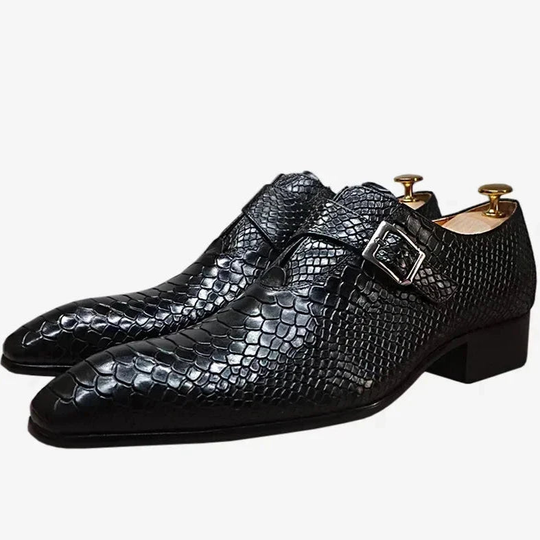 men’s premium oxford shoes-Men's Luxury Snake Skin Pattern Monk Strap Formal Wedding Dress Shoes