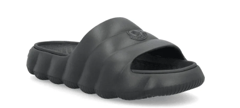 casual dress shoes for men-Moncler Men's Footwear Lilo Black Crafted Logo Rubber Slides