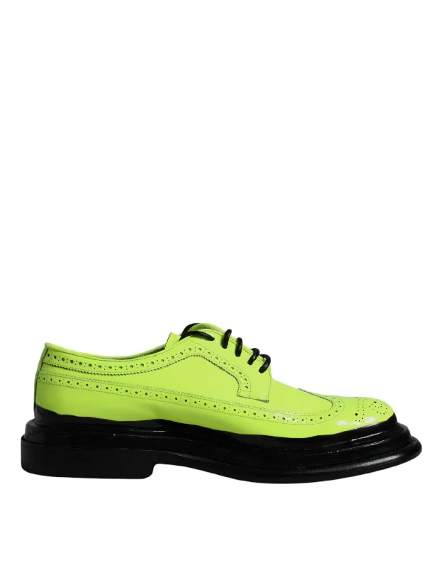 formal shoes with comfortable insole-Dolce & Gabbana Neon  Leather Lace Up Derby Dress Men's Shoes