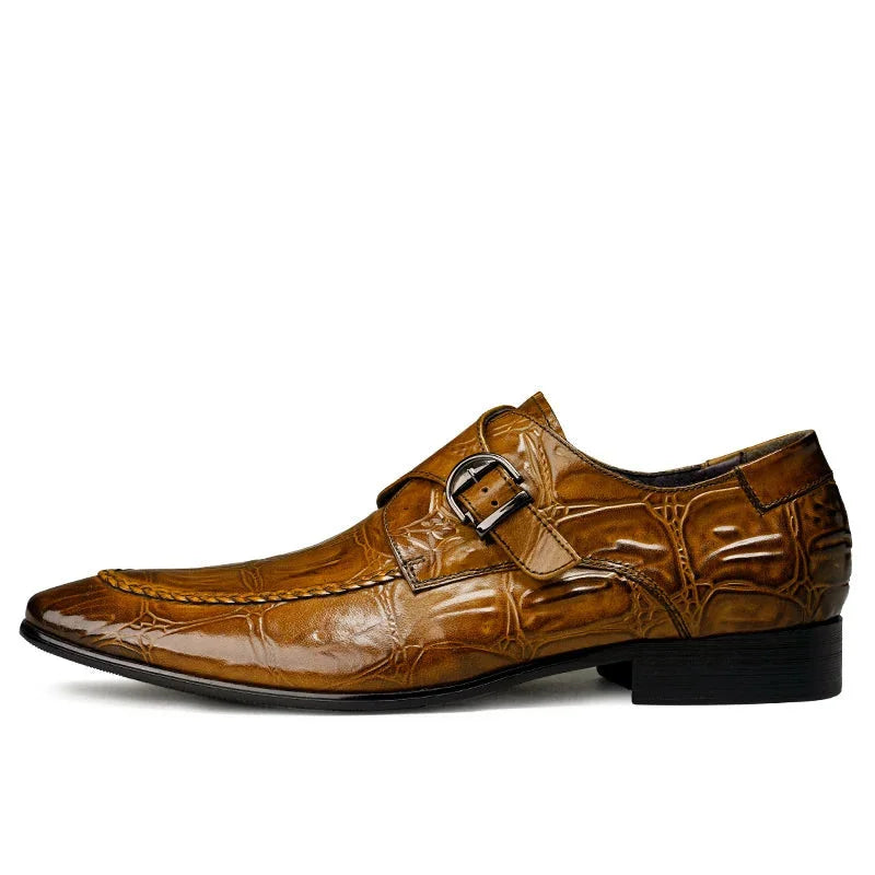 leather formal shoes for men-Men's British Alligator Pattern Slip-on Belt Buckle Business Dress Shoes