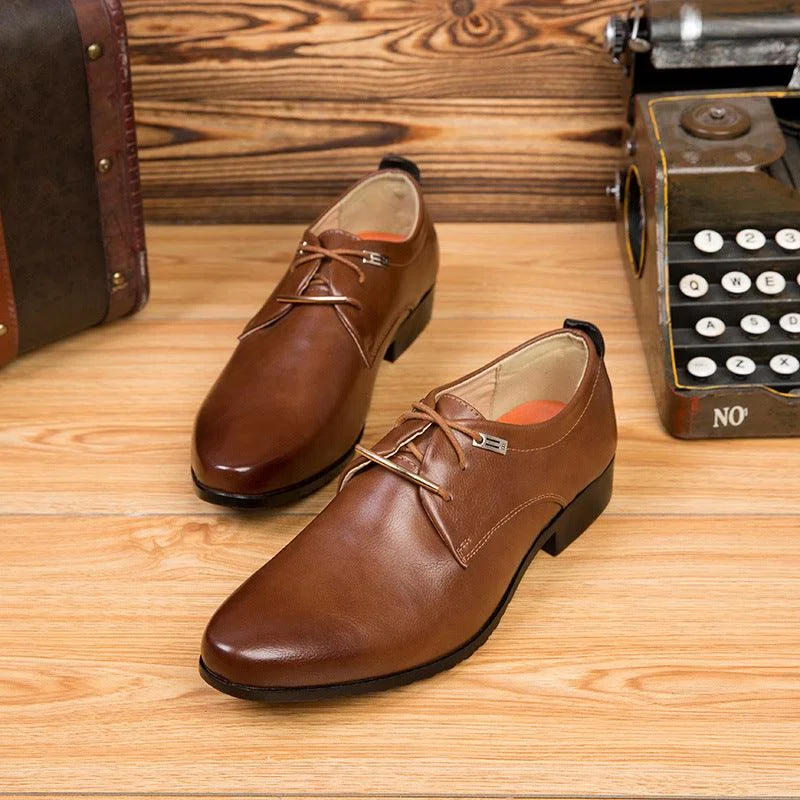 stylish leather oxford shoes-Business Formal Men's British Leather Shoes Lace-up Casual Shoes