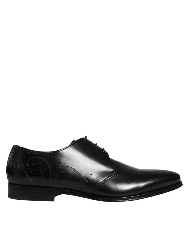 men’s formal shoes with side gusset-Dolce & Gabbana  Calfskin Leather Derby Men Dress Men's Shoes