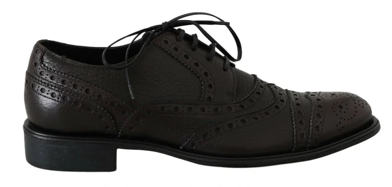 men’s slip-on formal shoes-Dolce & Gabbana Elegant Wingtip Derby Dress Men's Shoes