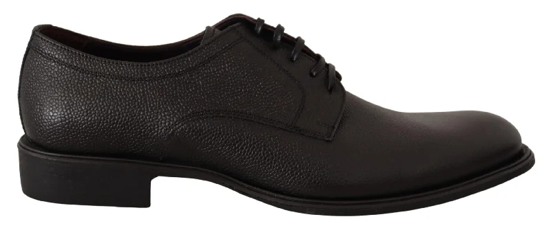 black oxford shoes for men-Dolce & Gabbana Elegant  Leather Derby Dress Men's Shoes