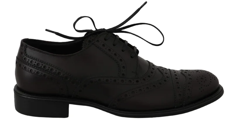 sleek brown dress shoes-Dolce & Gabbana Elegant  Wingtip Derby Dress Men's Shoes