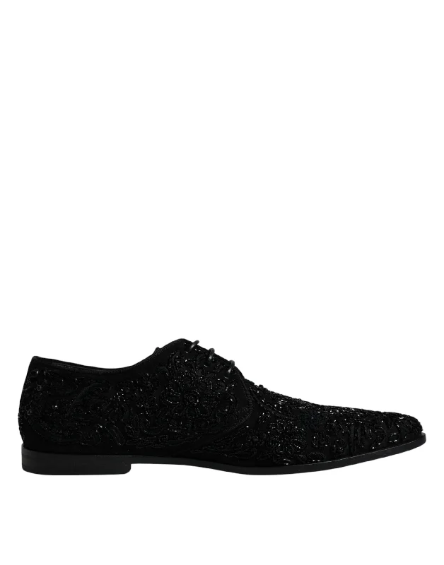 luxury men’s leather shoes-Dolce & Gabbana  Embellished Suede Derby Formal Men's Shoes