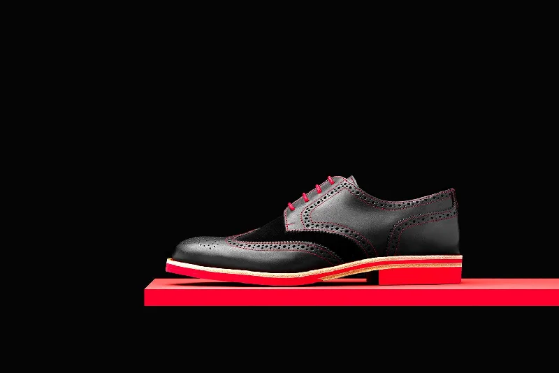 men’s formal shoes for work-Mens Black & Red Leather Wingtip Dress Shoes