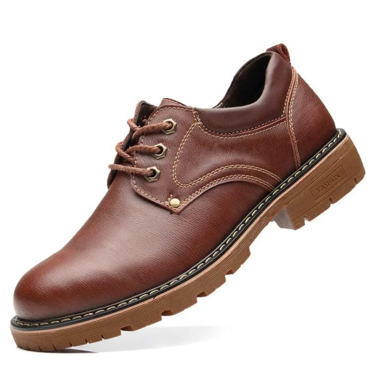 stylish formal shoes with square toe-Thick-Soled Casual Leather Lace-up Men's Shoes