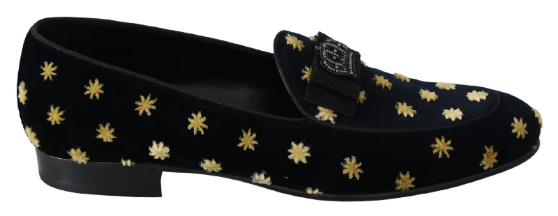 men’s polished dress shoes-Dolce & Gabbana Elegant Velvet Crown Embroidery Men's Loafers