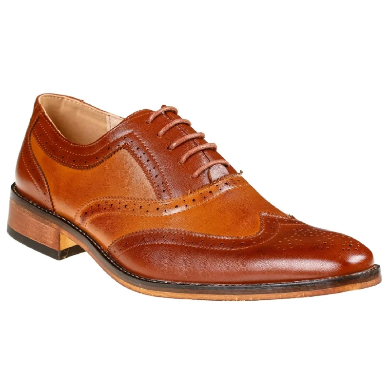 formal shoes for men with breathable material-Gino Vitale Men's Two Tone Wing Tip Oxford Dress Shoes