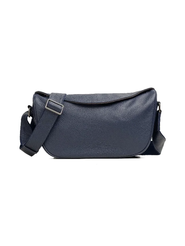 office formal shoes for men-Leone Crossbody Bag - Navy Blue Pebble Grain Leather