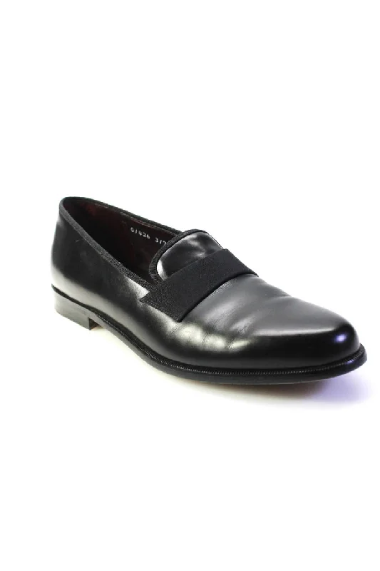 trendy oxford shoes for men-Salvatore Ferragamo Mens Rio Almond Toe Flat Leather Loafers Black