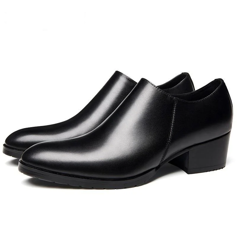 men’s dress shoes for business meetings-Men's British Style Round Toe Business Office Black Genuine Leather Shoes