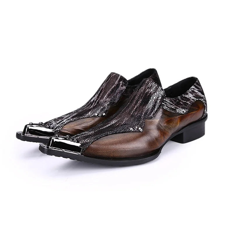 high-quality oxford shoes-Men's Japanese Pointed Toe Genuine Leather Low Heel Slip-On Dress Shoes