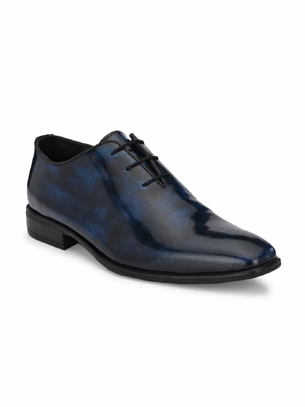 formal shoes with stylish toe cap for men-HITZ3311 Men's Blue Leather Formal  Lace-Up Shoes