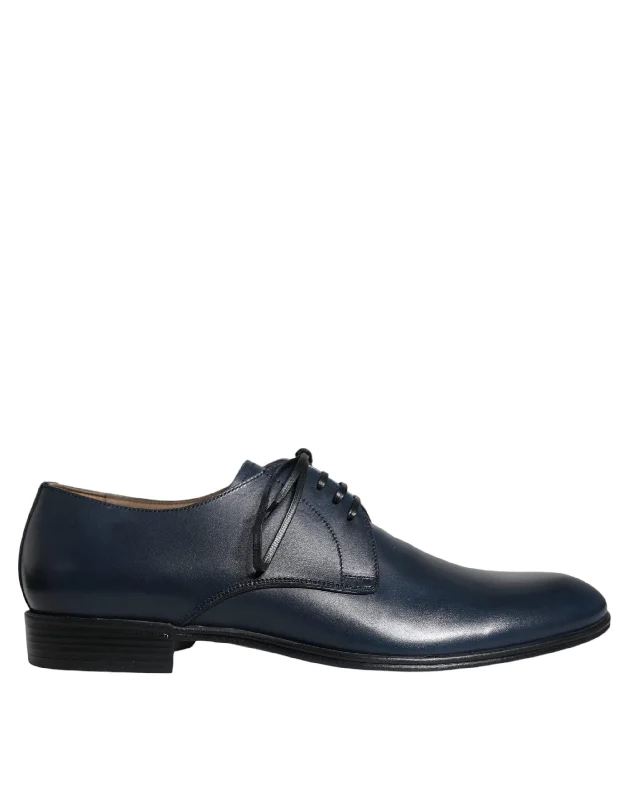 elegant dress shoes for formal occasions-Dolce & Gabbana blue Leather Derby Dress Formal Men's Shoes