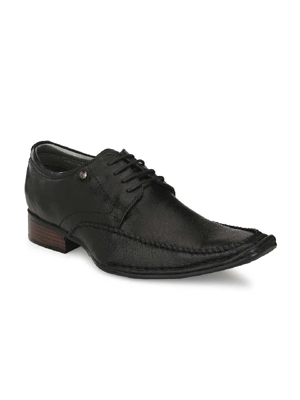 men’s dress shoes with side zip-Hitz Men's Black Leather Lace-up Formal Shoes