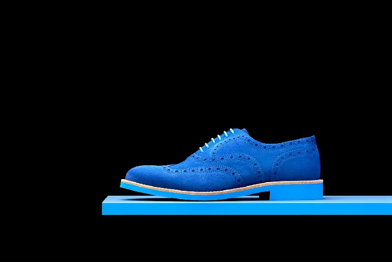 oxford shoes with lace-up design-Mens Blue Suede Wingtip Dress Shoes