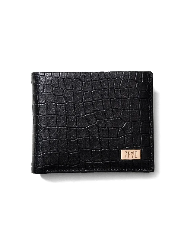 elegant oxford shoes for men-Zeve Bifold Wallet with Card Holder - Black Croco Leather