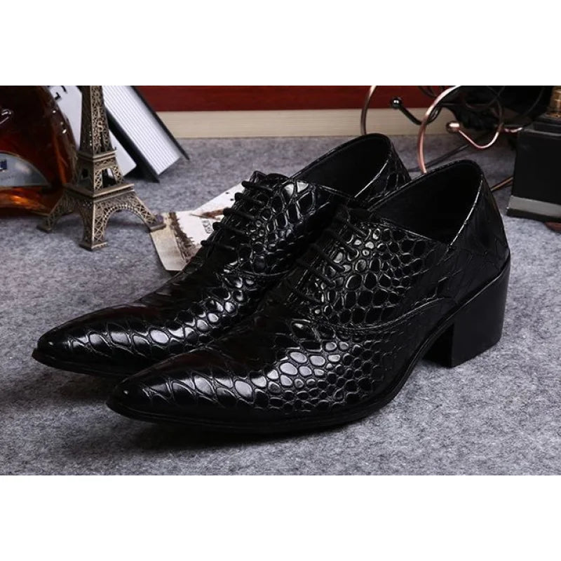 dress shoes with square toe-Handmade Men's Leather High Heels Pointed Toe Nightclub Dress Shoes