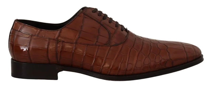 brown oxford shoes for men-Dolce & Gabbana Elegant Exotic Crocodile Leather Formal Men's Shoes